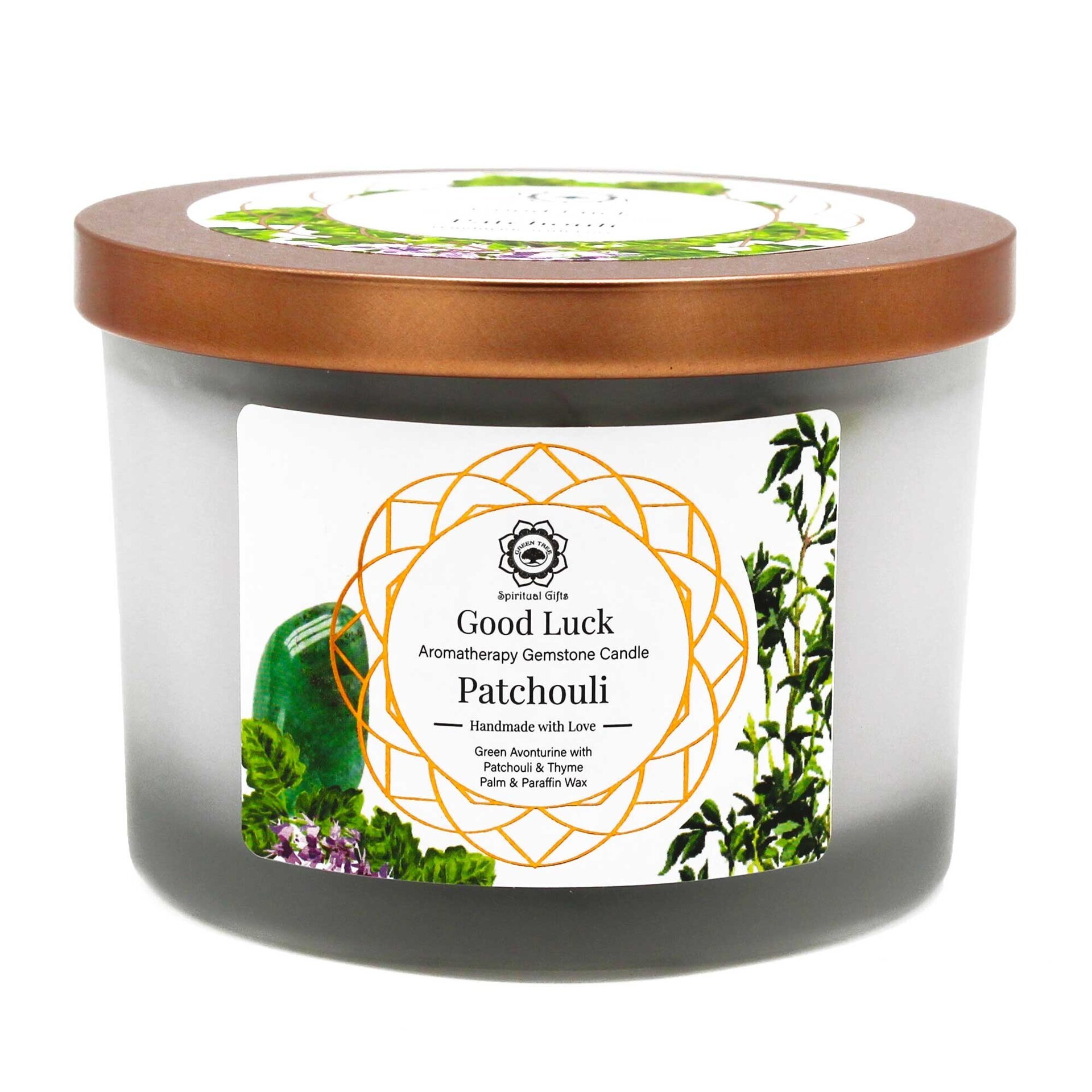 VELA PERFUMADA PACHULI Y  AVENTURINA VERDE: BUENA SUERTE - 5