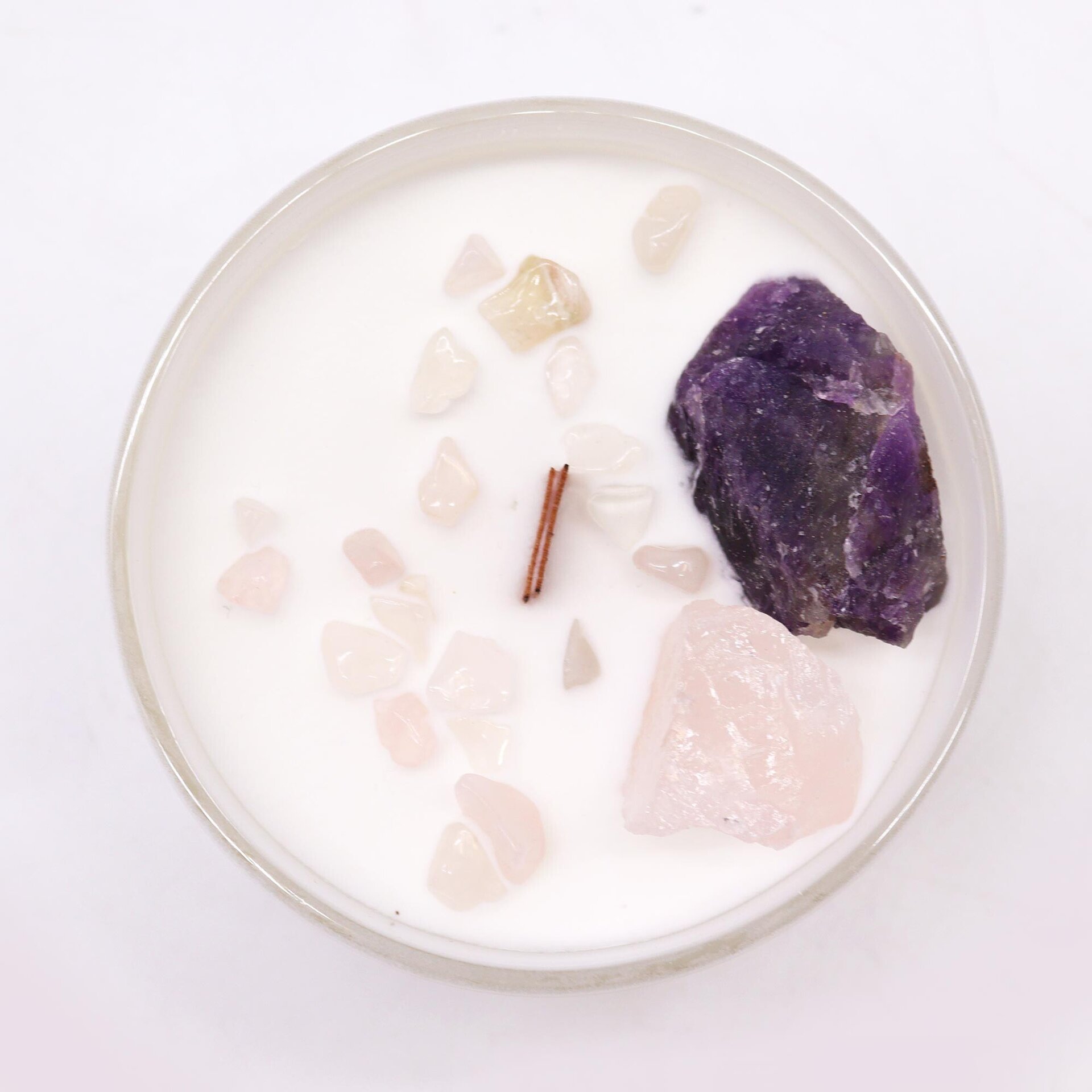 VELA  DE SOJA  CON CRISTALES CHACRA TERCER OJO - 3